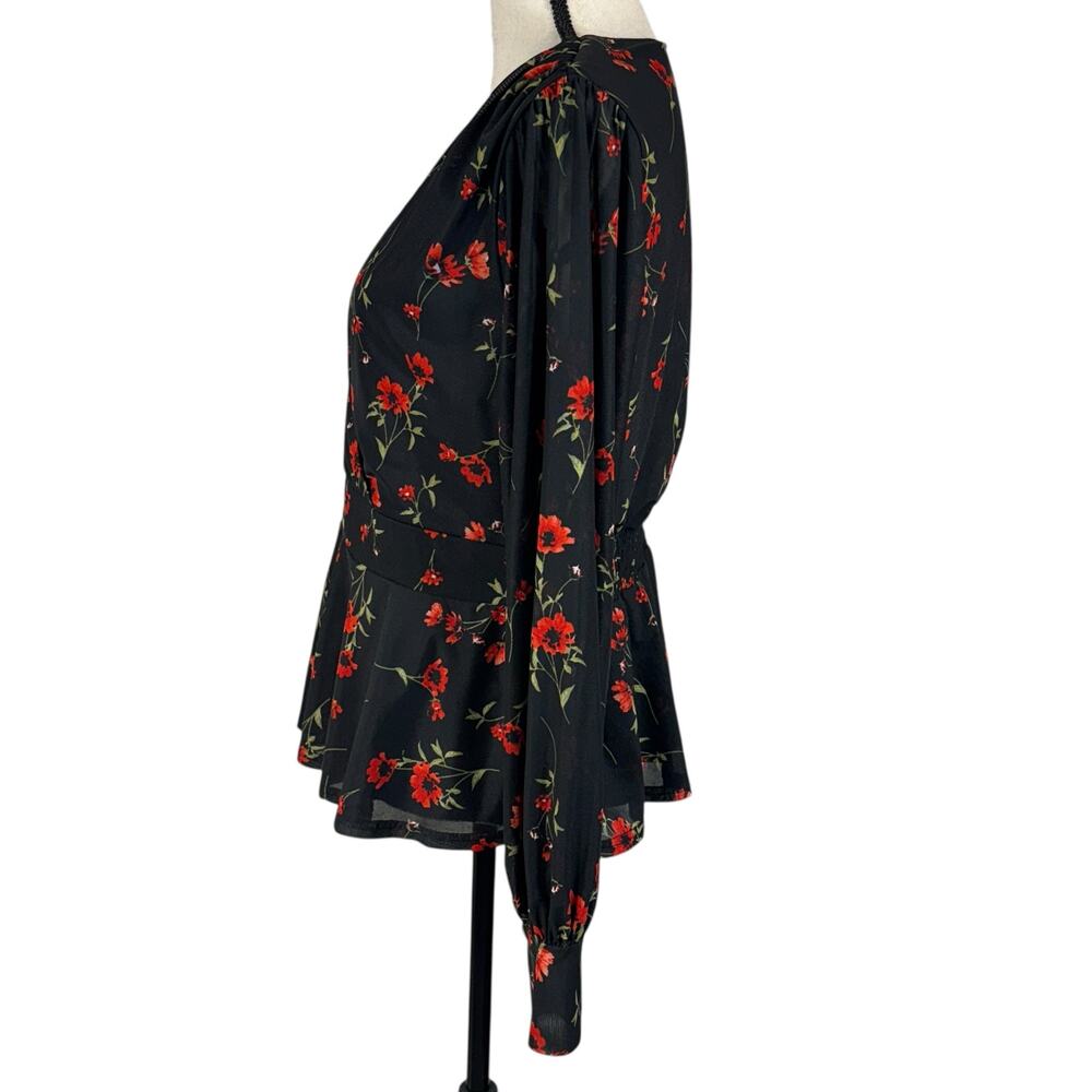 Ember X-Large Top Floral Lined Long Balloon Sleeve Surplice V-Neck Stretch Multi - Picture 9 of 12